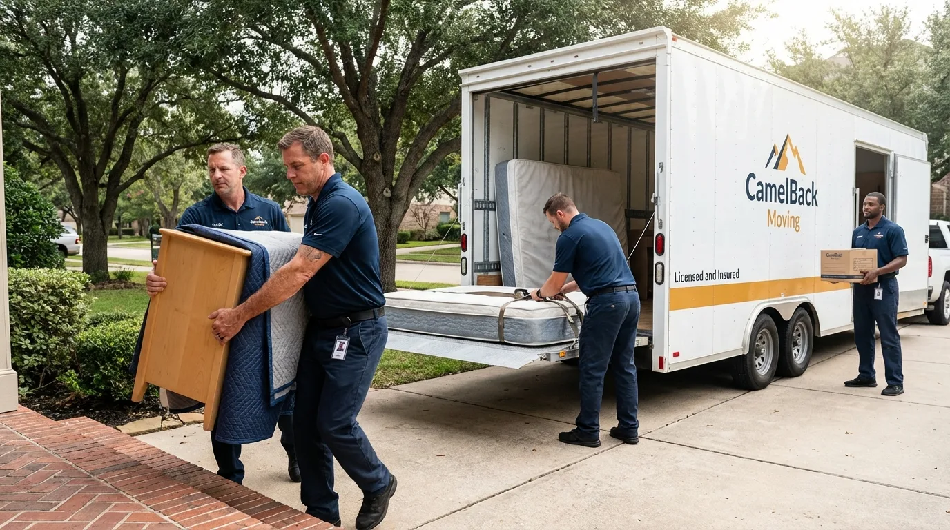 Crew loading residential truck for cross-state move from Midway, FL