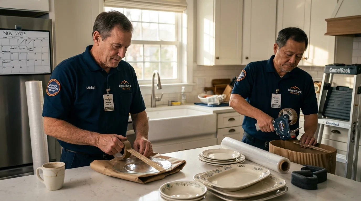Professional crew packing kitchen dishware in Midway, FL